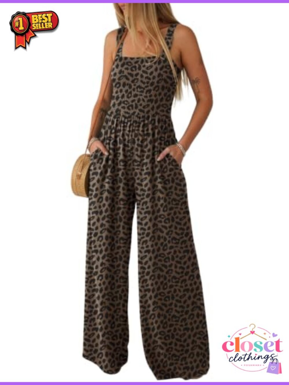 Lepunuo Women Casual One Piece Overalls Wide Leg Jumpsuit Sleeveless Ankle